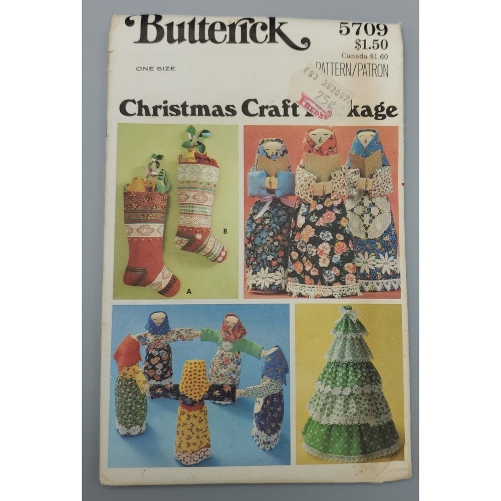 Vintage Uncut Butterick‎ Sewing Craft Pattern 5709 Christmas Tree Stocking Doll